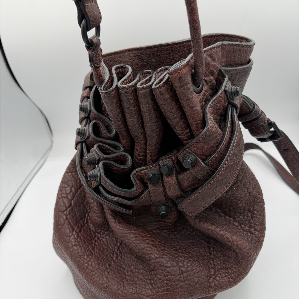Alexander Wang Diego Bucket Bag Brown Textured Leather Studded - Picture 3 of 5